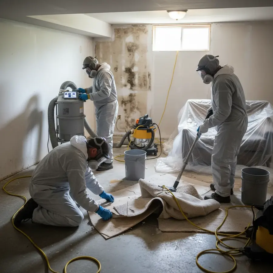 A restoration technician drying a Santa Clarita home after water damage