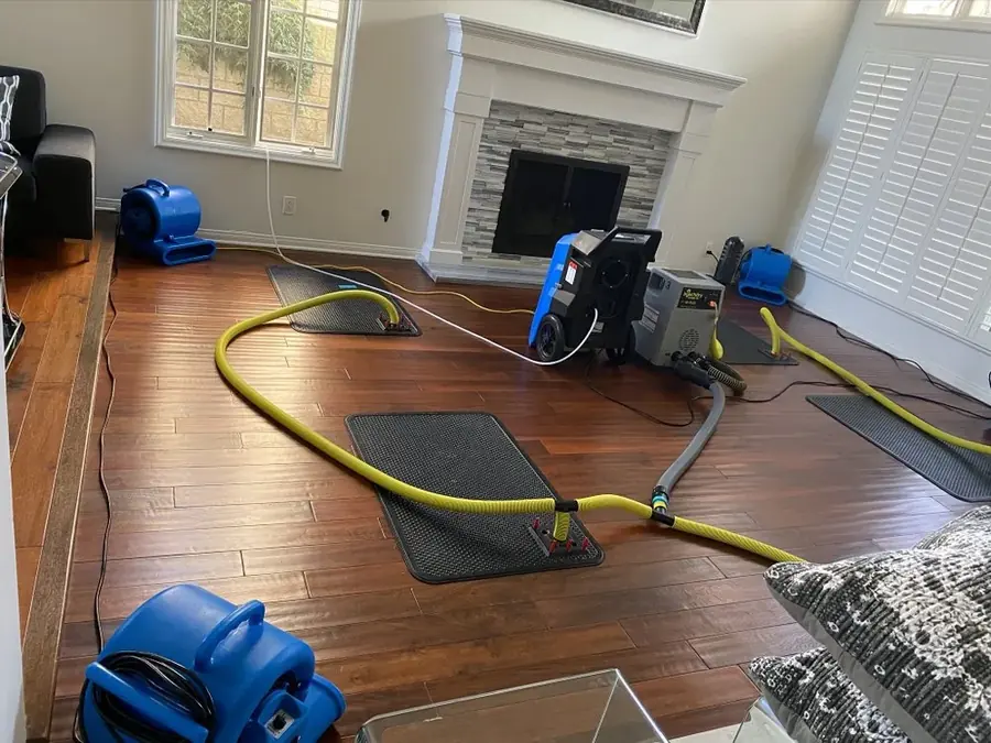 Air movers drying a water damaged Santa Clarita room